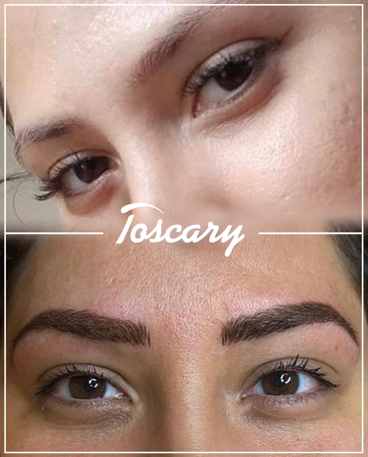 Antes y después de diseño de cejas pelo a pelo y visagismo avanzado en Toscary Studio